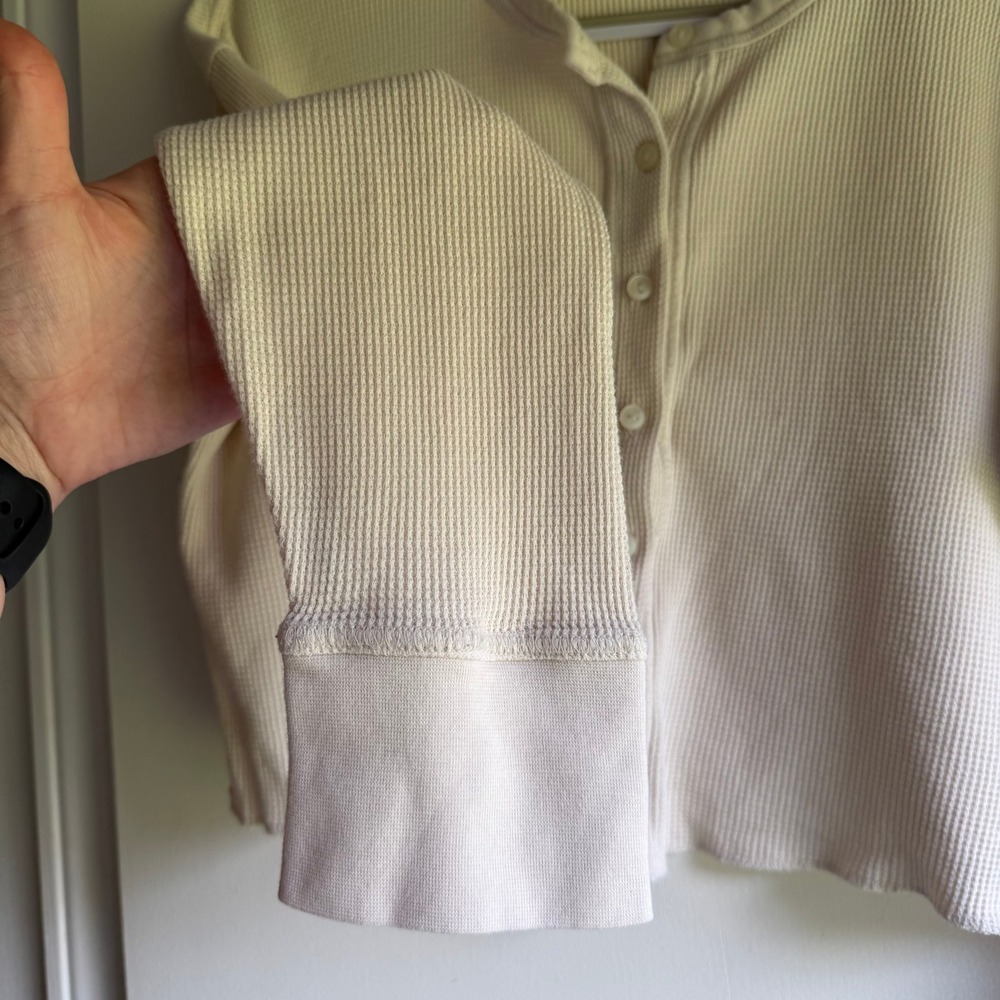 Everlane Organic Cotton Waffle Cardigan Cream Cropped Thermal Sweater Womens L - Picture 4 of 8